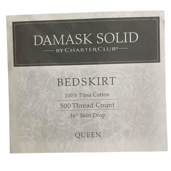 NWT Damask Solid Queen Bed Skirt 500 TC 16" Drop Sage Green - Picture 2 of 5